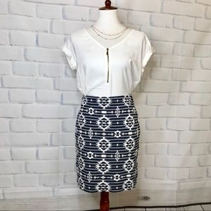 Blue Aztec Jacquard Skirt by Karen Kane
